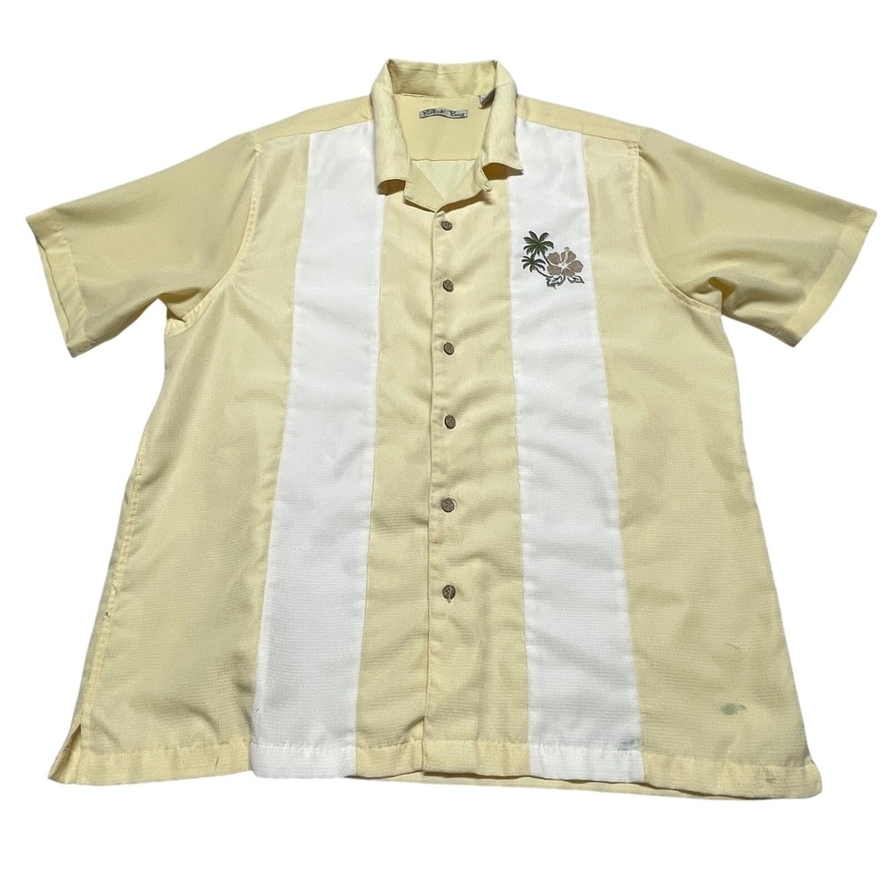 Batik Bay Button Up Shirt Mens XL Yellow Short Sleeve Palm Tree Tropical Core